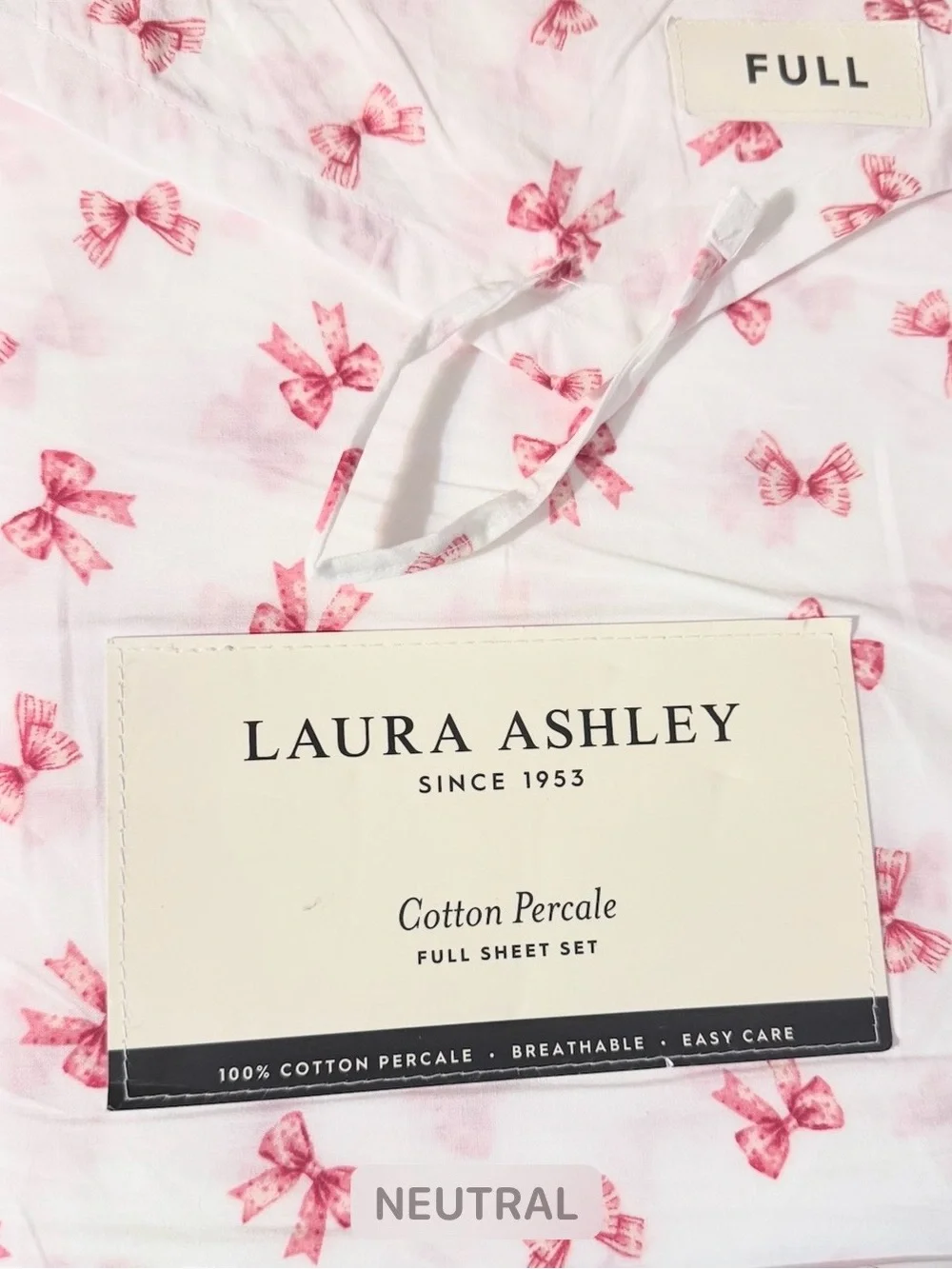 BOUNCY BOW RED Laura Ashley Cotton Percale FULL Sheet Set ~ Whimsical